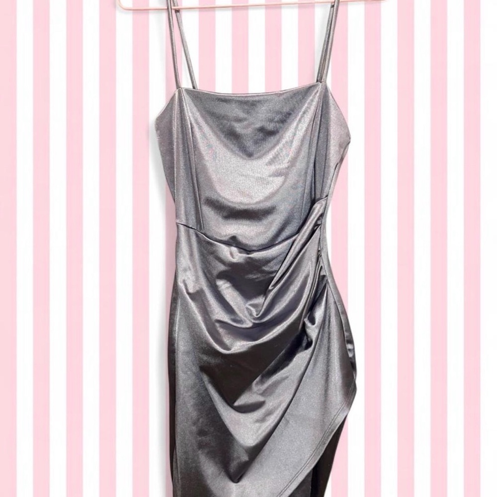Purple Metallic Slip Dress with Draped Side